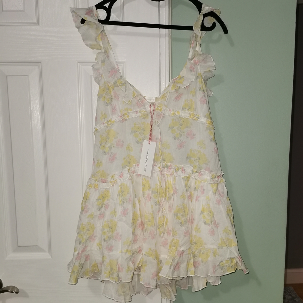 LoveShackFancy Floral Dress with Ruffles